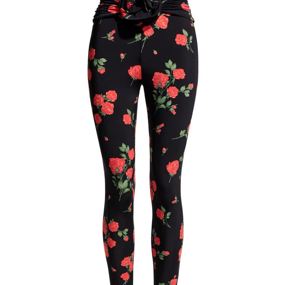 Floral Black Leggings with rose applique